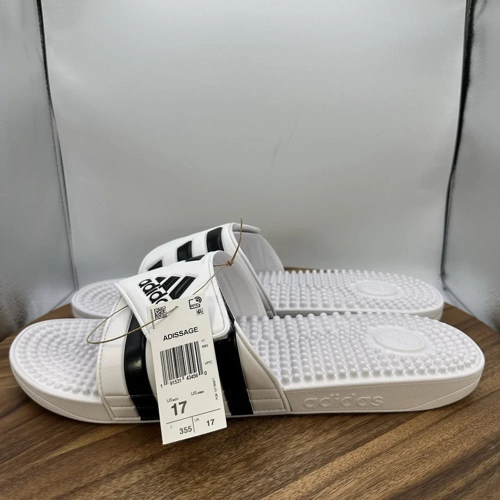 Adidas Adissage Slip On‎ Sandals Slides White Black Casual Beach F35573 Men's 17
